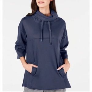 UGG Astrid Cowl Neck Fleece Poncho Style Sweatshirt, Blue, Size: Small
